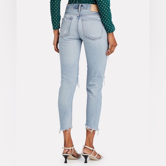 Moussy Vintage Creston Distressed Tapered Jeans 24 Light Wash Raw Hem Classic - Picture 2 of 14